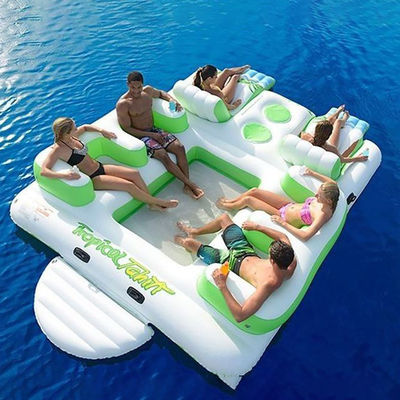 0.9mm Durable PVC Inflatable Water Sports Island Floating Lounge With 6 Seats